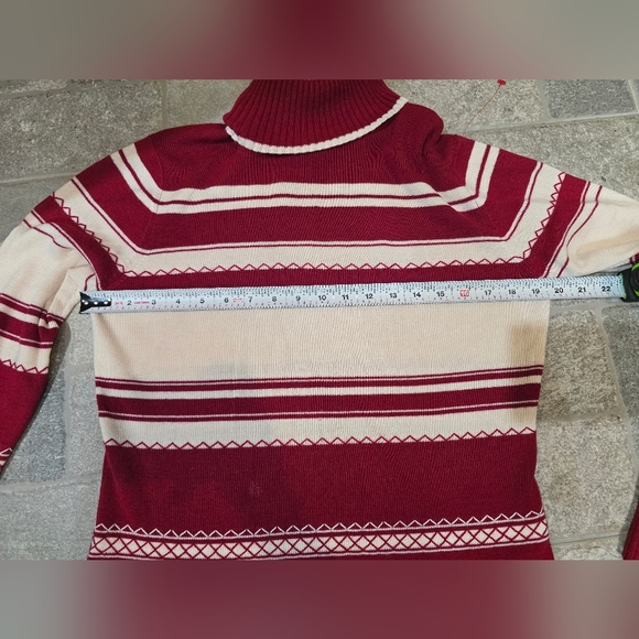 Merino Wool Ann Taylor Loft Striped Turtleneck Sweater - Red and Cream Large - Picture 5 of 7